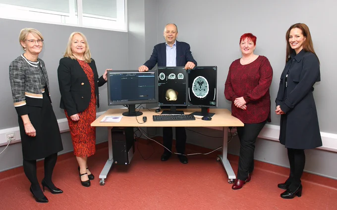 From Left: Dr Cathy Jack – Chief Executive Belfast Trust and NIPACS  Senior Responsible Owner (SRO), Karen Bailey – Chief Executive of Business Services Organisation (BSO), Peter May – Permanent Secretary Department of Health, Joanne Allison – Interim NIPACS  Programme Manager and Laura Molloy - Senior Project Manager with NIPACS .