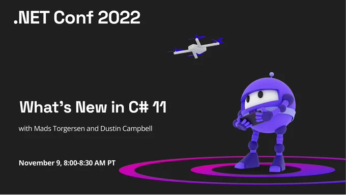 .NET Conf 2022 title slide with the title of the episode and the names of the speakers in the center.