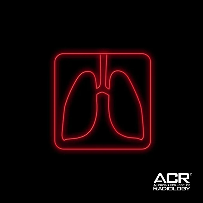 The LungRADS icon (a neon red outline of lungs) on a black background, with the ACR logo in the bottom left corner