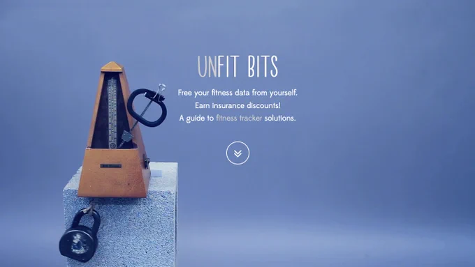 Unfit Bits

Free your fitness data from yourself. Earn insurance discounts! A guide to fitness tracker solutions.

Next to the text there is a video showing a step counter tied to  a metronome increase the counter as the metronome swings from left to right.