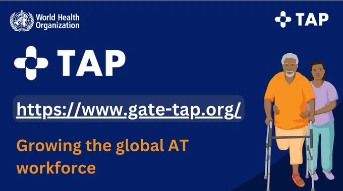 Url for TAP, Growing the AT workforce illustration of a person using a walking g frame