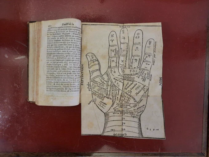 A representation of hand with the Zodiacal signs from 1669 edition of Belot’s Les oeuvres (classmark FMH 240) at the Warburg Institute