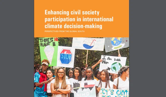 Enhancing civil society participation in international climate decision-making - and a photo of young people gathering  in 2019 in Karura forest, Nairobi, in solidarity with the global climate youth marches. 