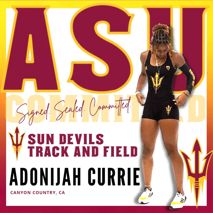 Adonijah "Donnie" Currie officially commits to Arizona State University, Sun Devil Track & Field. #ForksUp