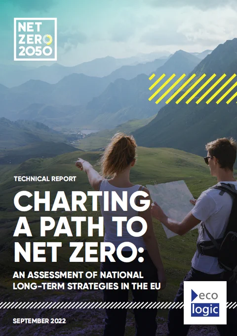 Cover of the technical report "Charting a path to net zero: an assessment of national long-term strategies in the EU"