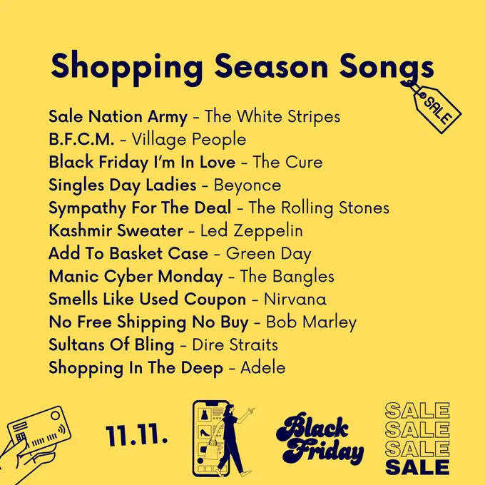 A list of songs for the shopping season.