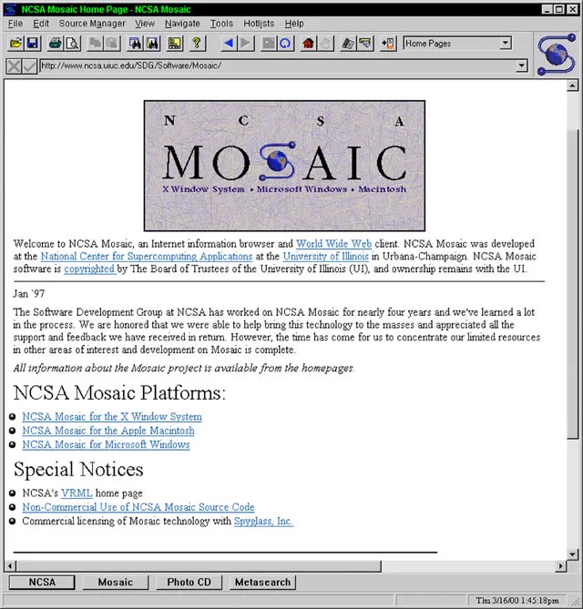 screen shot of the NCSA Mosaic browser window. 