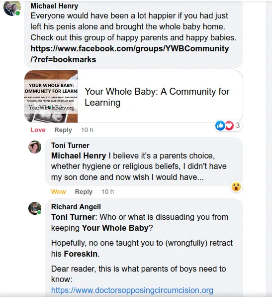 https://www.facebook.com/groups/YWBCommunity

What parents of boys need to know: https://www.doctorsopposingcircumcision.org/for-parents/care-of-the-intact-penis/