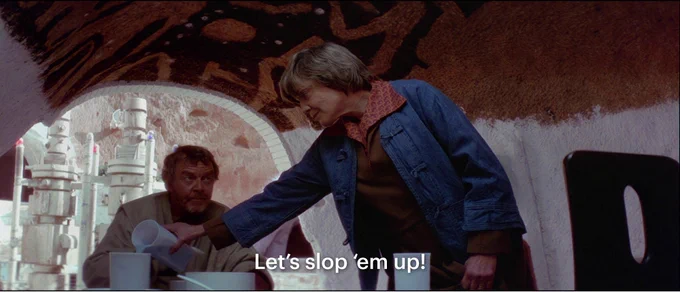 aunt beru pouring blue liquid and saying "let's slop 'em up!"