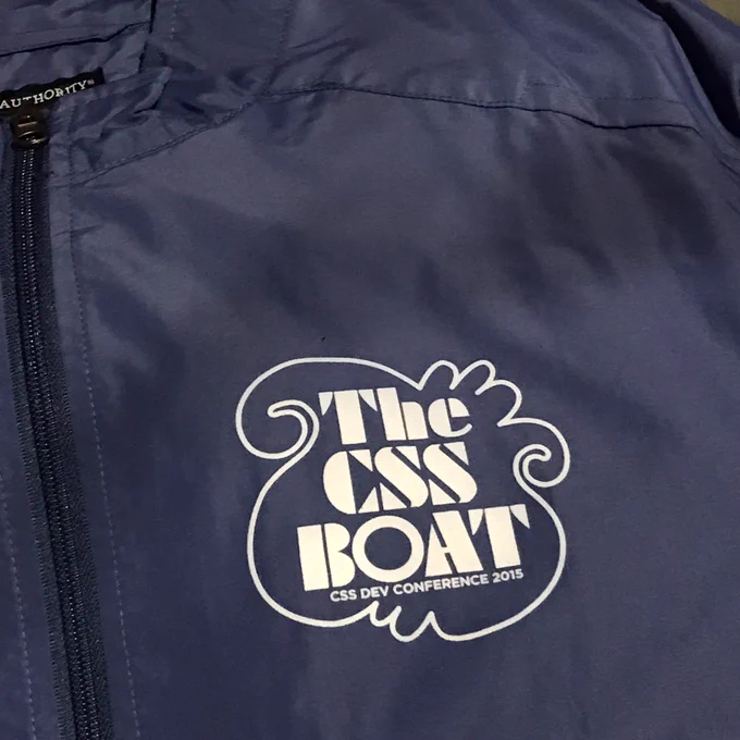 Picture of the jacket, with the logo that means: “the CSS boat, CSS developer conference 2015”.