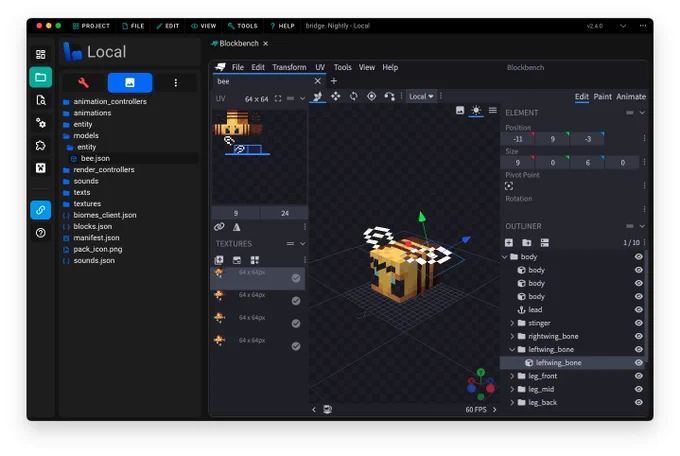 Screenshot of Blockbench opened within bridge.