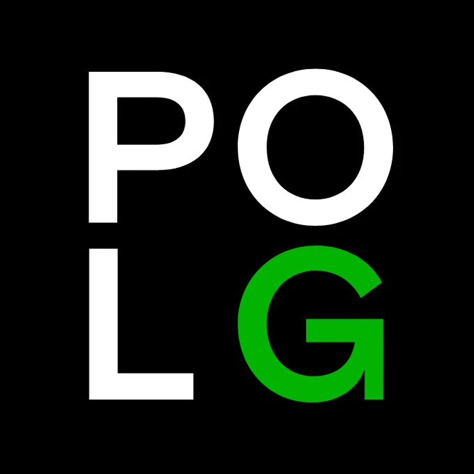 The image has a black background with large capital letters P, O and L in white and a large capital letter G in green. This is the POLG Foundation logo. 