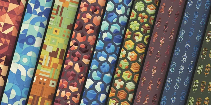 Overlapping angled images of nine poster closeups
