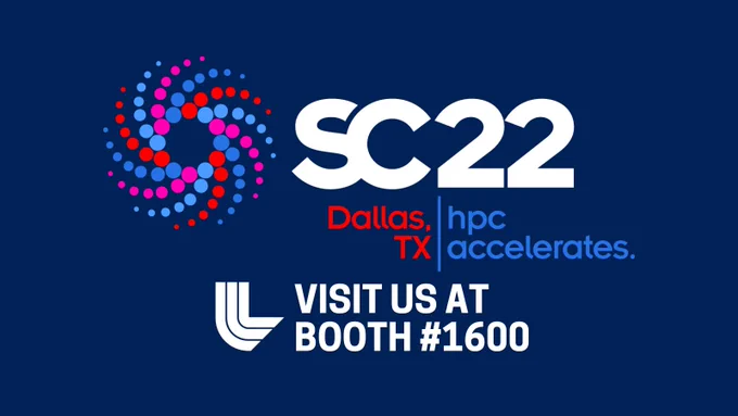 #SC22 logo with LLNL's logo. Visit us at booth #1600!