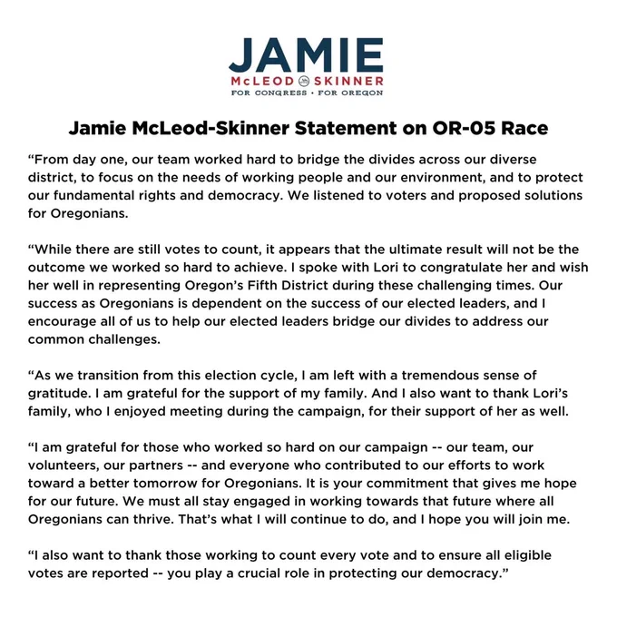 Statement on results of OR-05 race