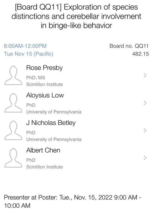 SfN poster presentation by Rose Presby