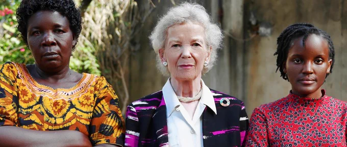 Left to right: Constance Okollet, farmer and chairwoman of the Osukuru United Women's Network in Uganda. Mary Robinson, Chair of The Elders. Vanessa Nakate, Ugandan youth activist. 