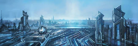 a city covered in glowing circuits, clearly extremely technologically advanced and fundamentally imbued with cyber-technology