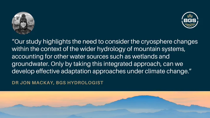 A quote from BGS hydrologist Dr Jon MacKay on the study. The quote is in white text on a blue background.