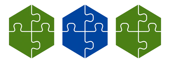 The Badge Lab Log consists of three hexagon shaped puzzle icons