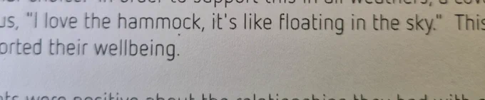 Image showing child's quote stating "I love the hammock, it's like floating in the sky"