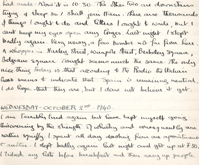 Tudalen wedi'i hysgrifennu â llaw o ddyddiadur Priscilla Scott-Ellis