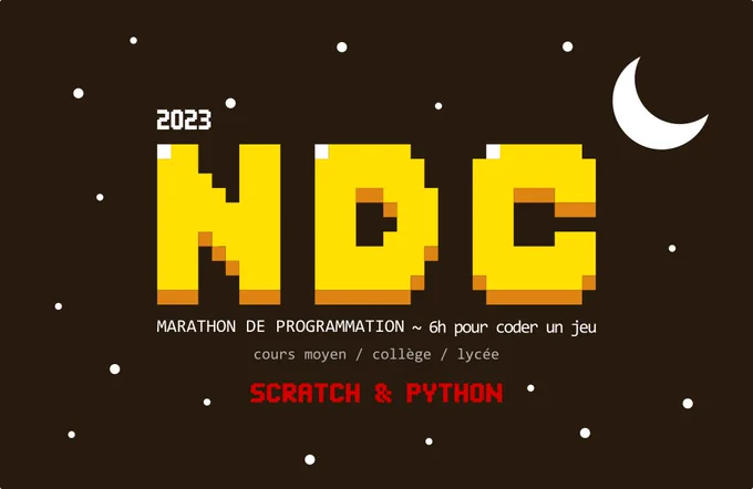 La Nuit du c0de est un marathon de programmation durant lequel les élèves, par équipes de deux ou trois, ont 6h pour coder un jeu avec Scratch ou Python.
Tous les établissements scolaires français (cours moyen / collège / lycée) de l'étranger et de France peuvent y participer. Chaque établissement peut inscrire autant d'élèves qu'il le souhaite. Les inscriptions sont gratuites.
Afin de réduire au maximum l'investissement nécessaire pour organiser la Nuit du c0de dans les établissements, tous les documents, ressources, tutoriels, supports... sont fournis.
