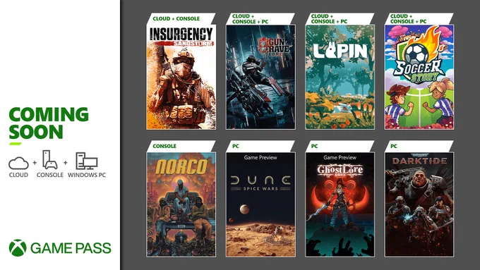 Insurgency: Sandstorm, Gungrave G.O.R.E, LAPIN, Soccer Story, NORCO, Dune: Spice Wars, Ghostlore, and Warhammer 40,000: Darktide are coming soon to Xbox Game Pass.