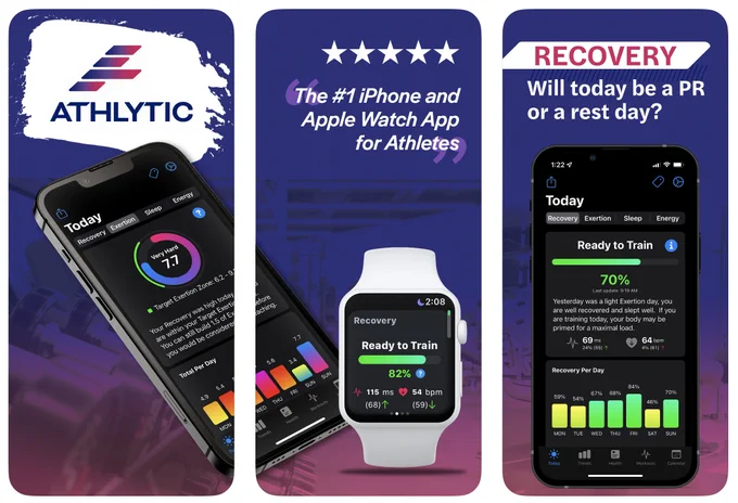 Athlytic en el iPhone y el Apple Watch.