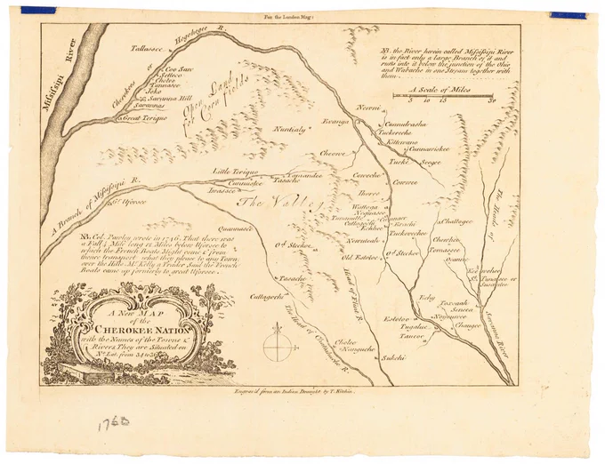 Covers the Appalachian region from a branch of the Mississippi River [Tennessee River?] to the head of the Savanna River. Relief shown pictorially. Shows cities and towns, Native American villages, and natural features. Includes notes.