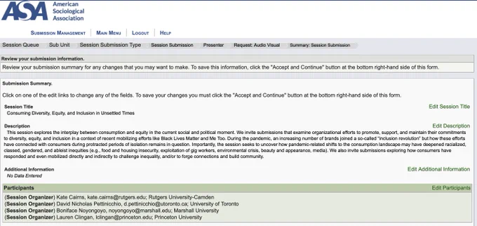 Description of the Consumers and Consumption session at the ASA meeting 2023 