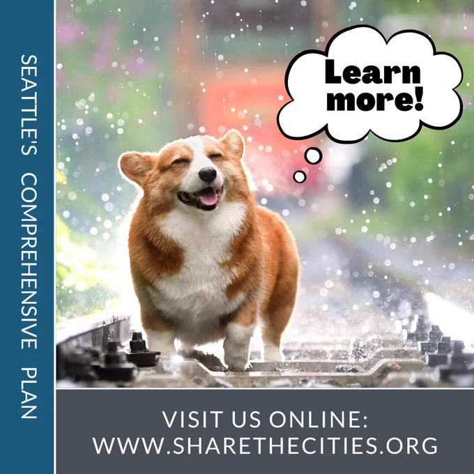 Dog in the rain saying "Learn more" with a url to our website