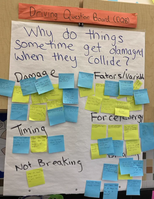 Driving question board "Why do things sometimes get damaged when they collide?"