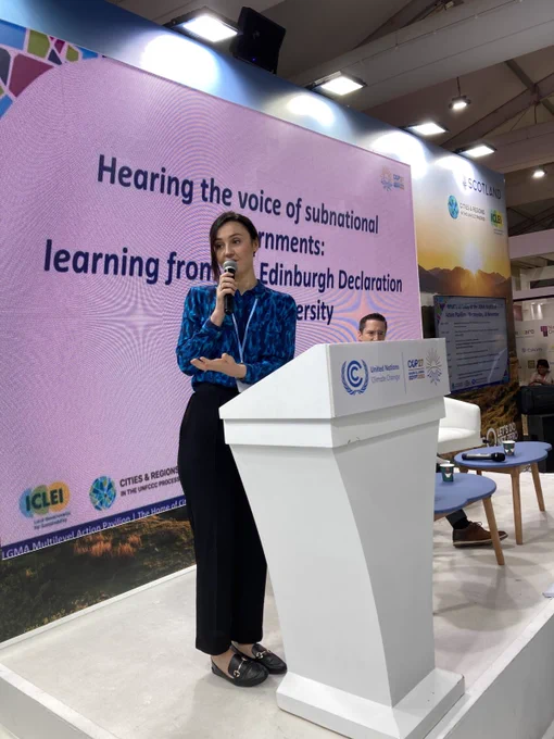 Environment Minister Mairi McAllan speaks about the Edinburgh Declaration with partners at COP27