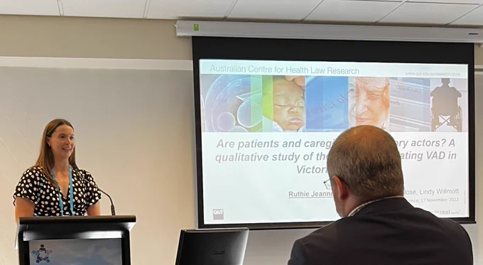 Photo of Ruthie presenting talk