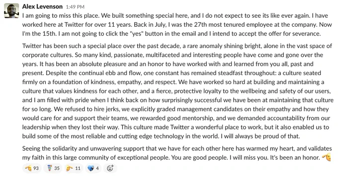 A farewell letter sent in slack, text in thread to follow