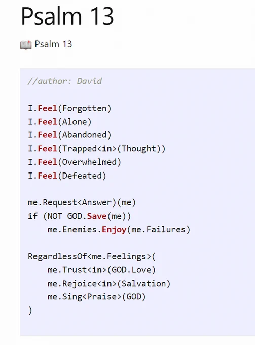 Psalm 13 (in code) with simple colorization