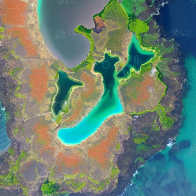 Satellite images created by and with stable diffusion 2 with a watermark in the top right corner