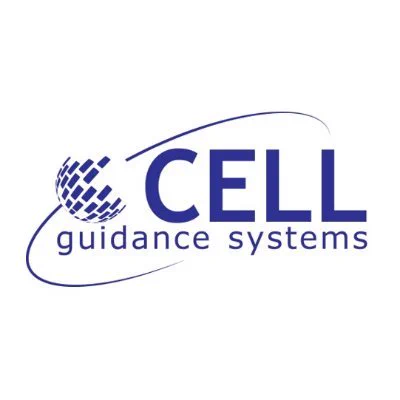 White block background, purple text reading 'CELL guidance systems'