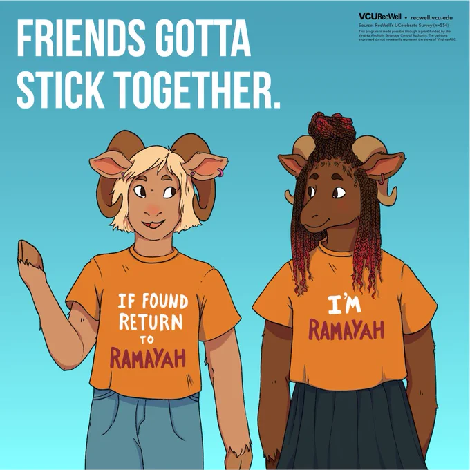 Cartoon of two Rams— One has a shirt that says “If found return to Ramayah.” The other’s shirt says “I’m Ramayah.” Caption: Friends gotta stick together.