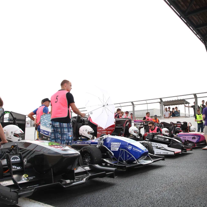 The top six at the Acceleration event square off for the shootout during Formula Student 2018