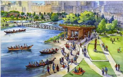 Rendering of the Canoe Carving House. Image courtesy of Jones & Jones.