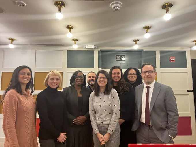 Group photo of Lena Bhise of NYCETC, Andrea Vaghy Benyola of WPTI, Sharon Sewell-Fairman of WPTI, Justin Collins of WPTI, Stephanie Birmingham of NYCETC, Annie Garneva of NYCETC, MJ Delgado of NYCETC, and Greg Morris of NYCETC from left to right respectively.