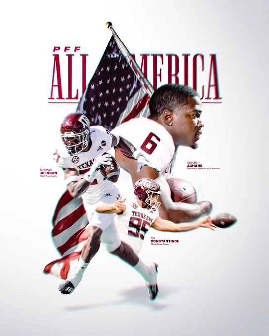 Devon Achane, Antonio Johnson and Nik Constantinou were named to the PFF All-America Team.  