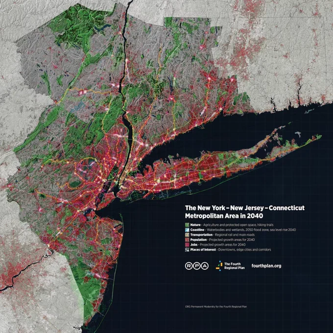 Aerial map of the NY-NJ-CT tri-state region as proposed for 2040. 