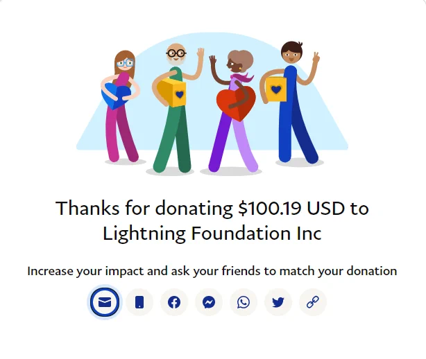 Screenshot of a receipt of the Canes making a $100.19 donation to the Lightning Foundation