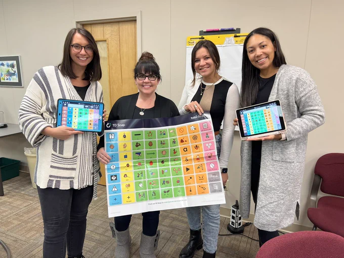 Molly, Jessica and Ashleigh from Saginaw ISD alongside of Katie from Bay Arenac ISD modeling off TD Snap Core boards.