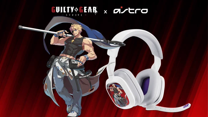Graphic with an ASTRO A30 Wireless Headset equipped with custom speaker tags that feature Sin Kiske character art