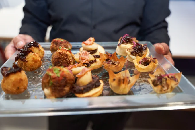 A photograph of a tray of canapes curated by The Flavour Kitchen