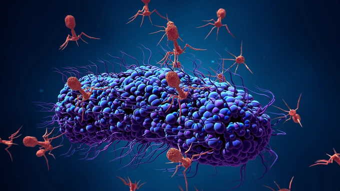 Bacteriophages attacking a virus